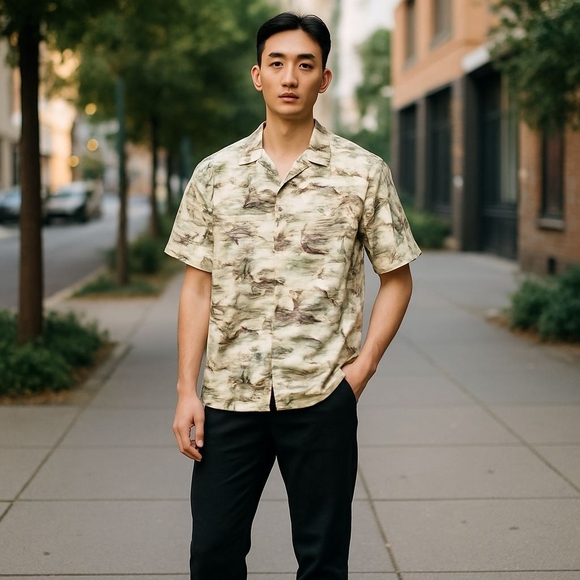 GAP Hawaiian Shirt L | Palm Tree Print Summer Button Down - Picture 1 of 13